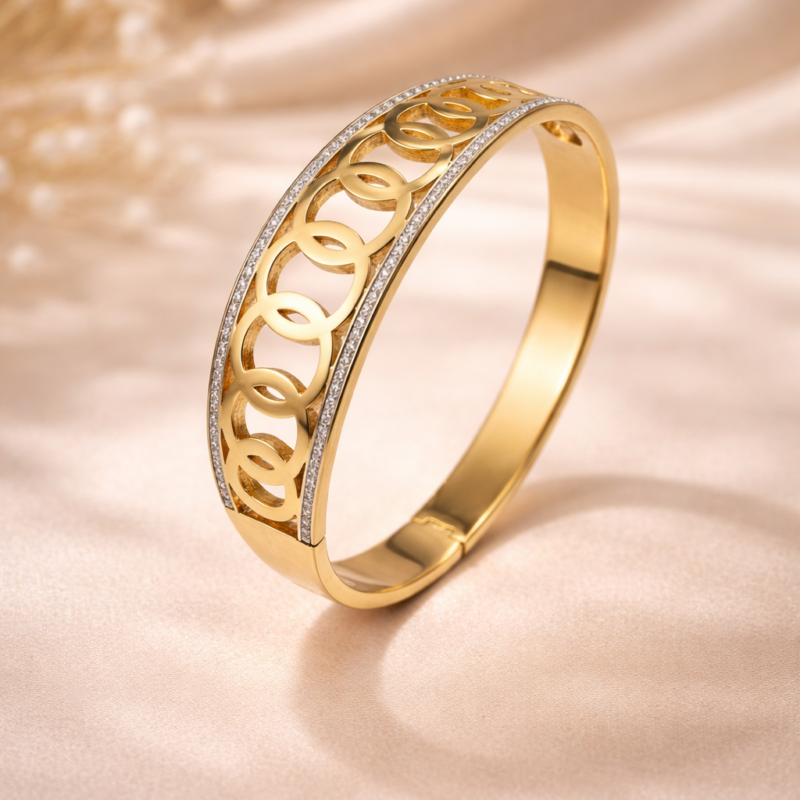 OpenWord Mesh Gold Plated Bangle