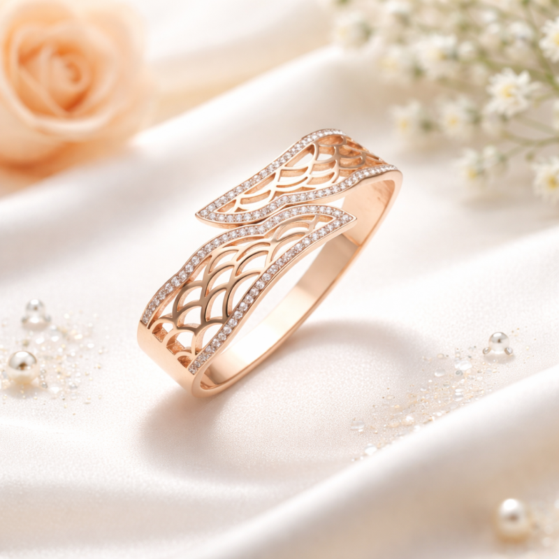 Rose Gold Filigree Wave Statement Bangle