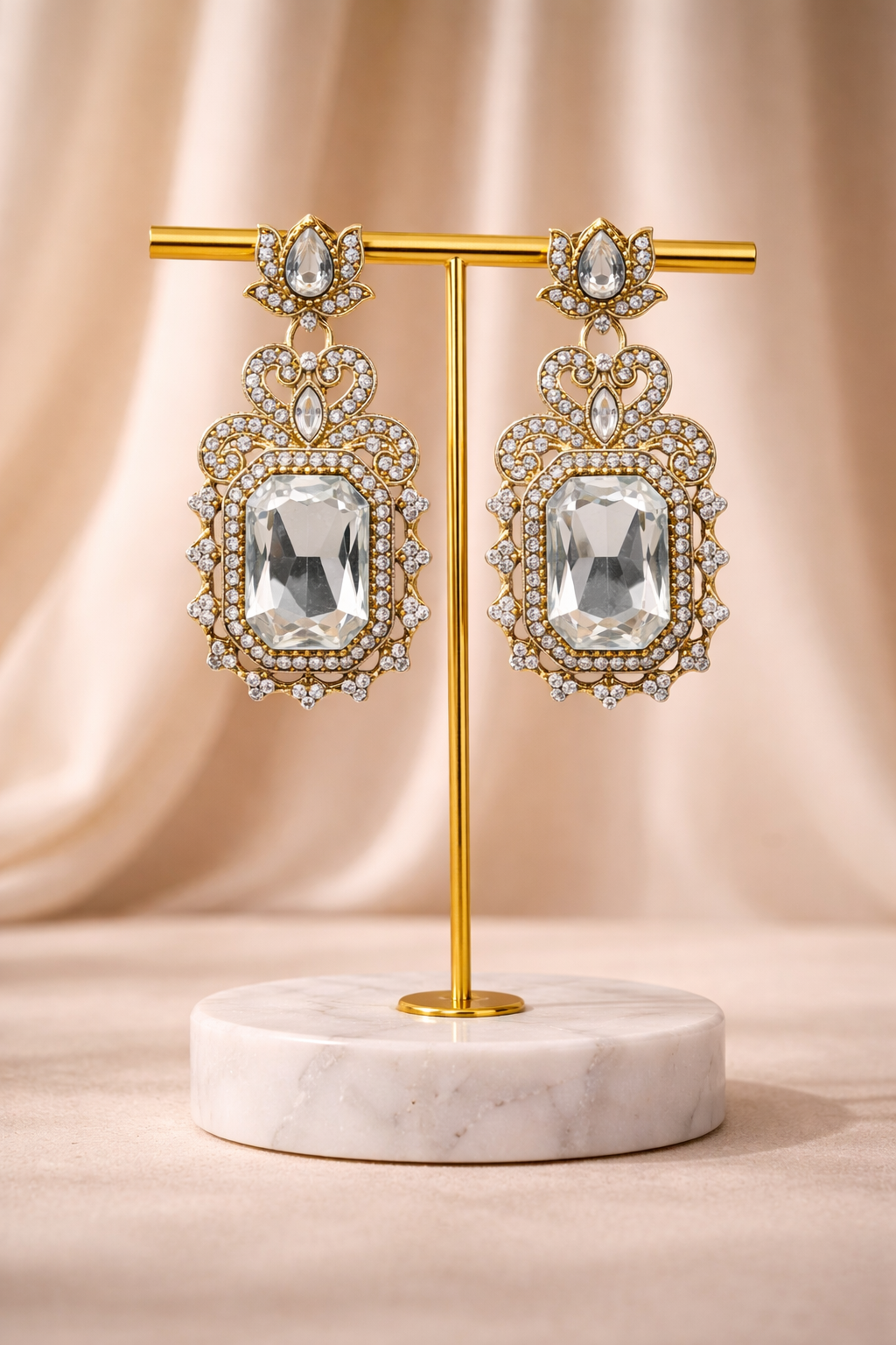 Antique Gold Emerald Cut Crystal Drop Earrings – Bohemian Ethnic Jewelry
