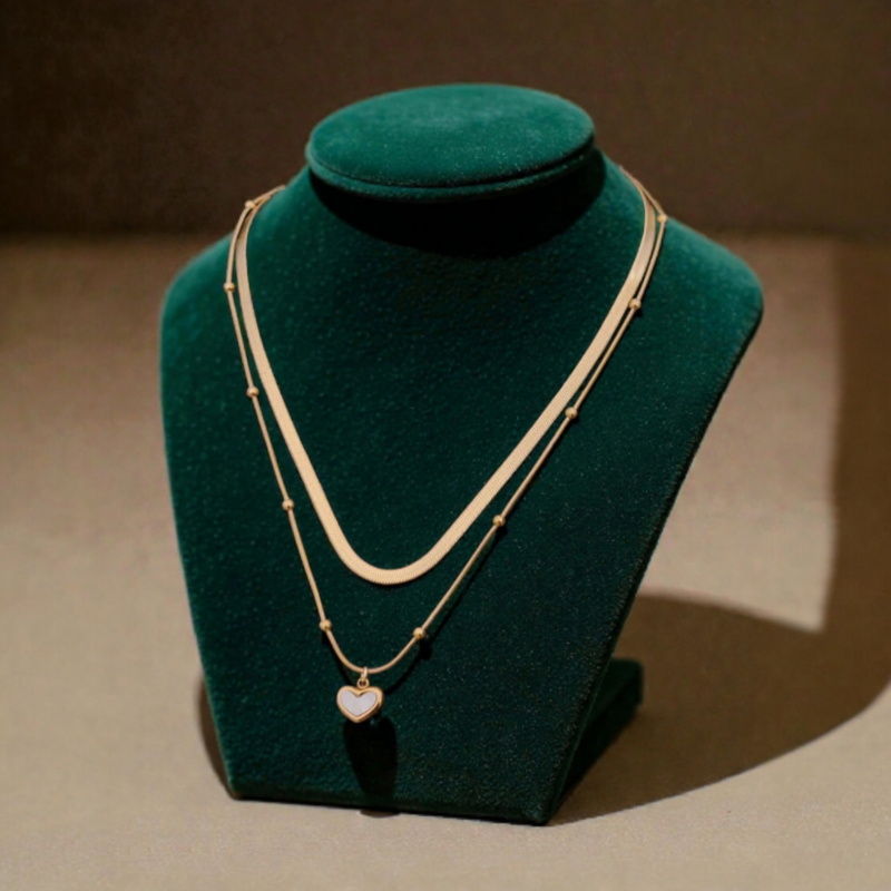 Layered Beaded Heart Pendant Necklace | Elegant Minimal Design