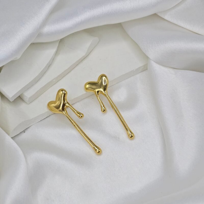 Melted Heart Gold Drop Earrings for Women – Minimal Modern Drip Dangle Earrings