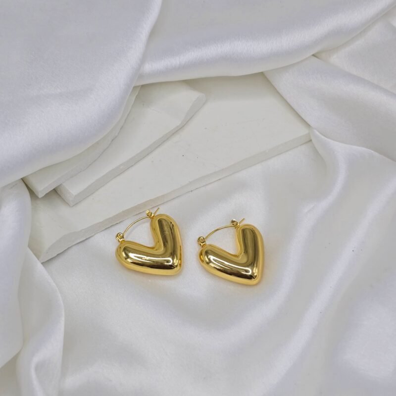 Puffy Heart Gold Hoop Earrings for Women – Cute Everyday Statement