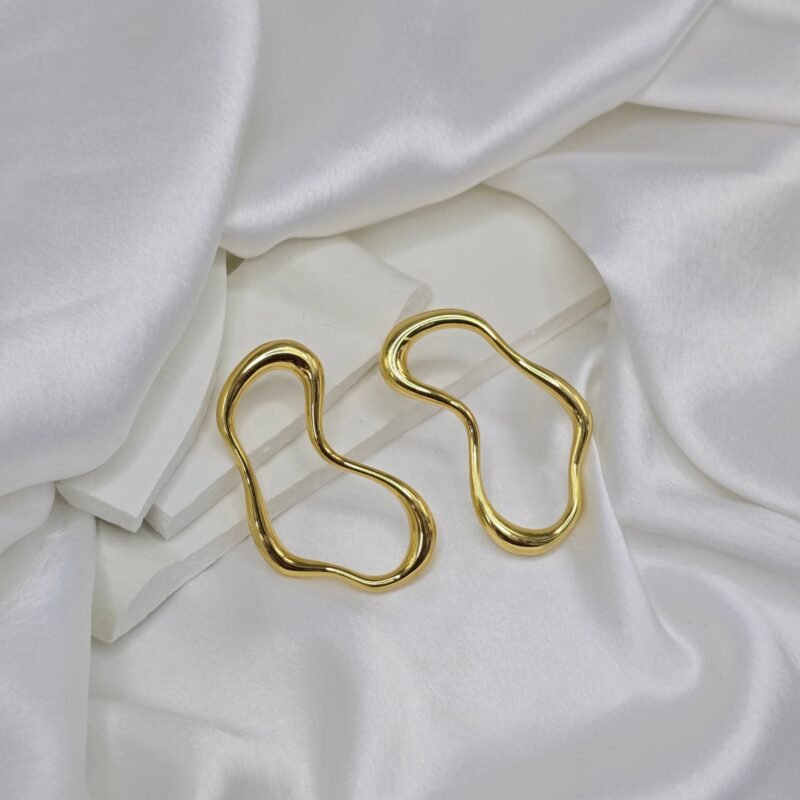 Abstract Gold Wave Hoop Earrings for Women – Trendy Statement Design