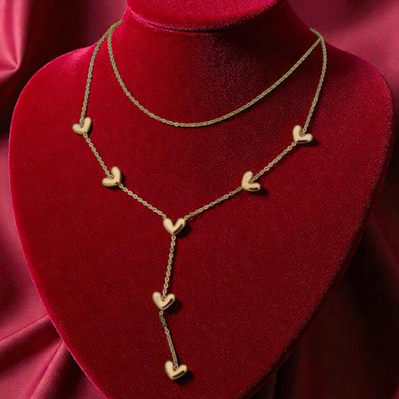 Elegant Gold Heart 2 layer Anti Tarnish Necklace.