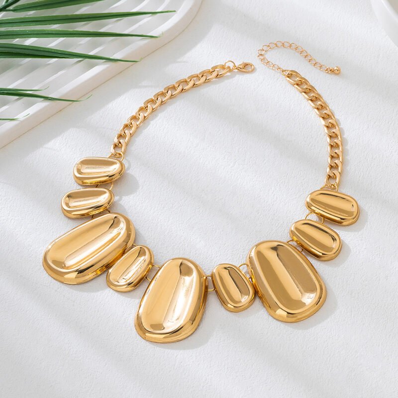 Geometric Round Gold Plated Statement Necklace