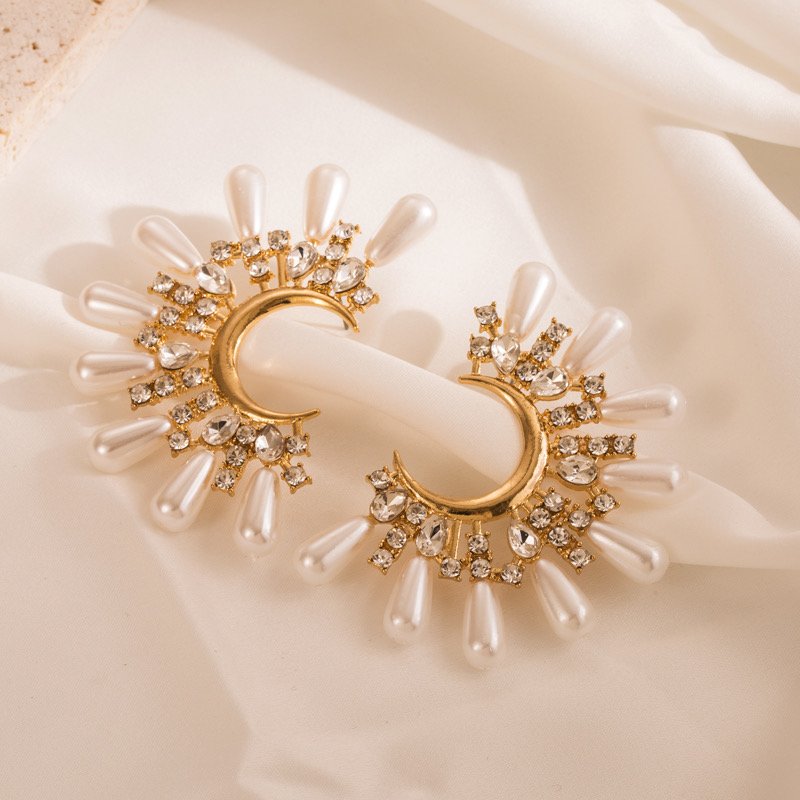 C Shaped Pearl Studded Earrings