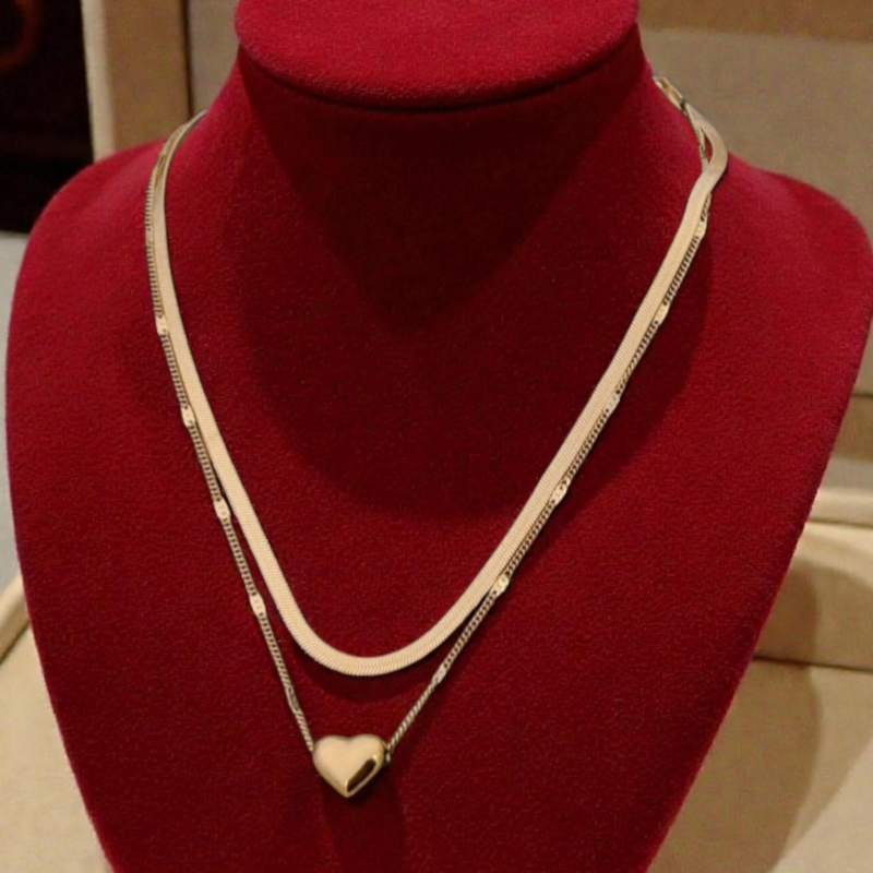 Minimalist Two-Layer Heart Pendant Necklace | Elegant Gift