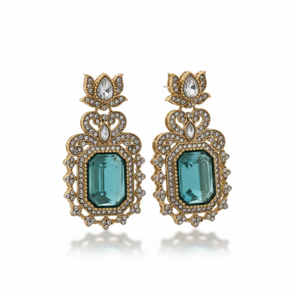 Antique Gold Emerald Cut Crystal Drop Earrings – Bohemian Ethnic Jewelry