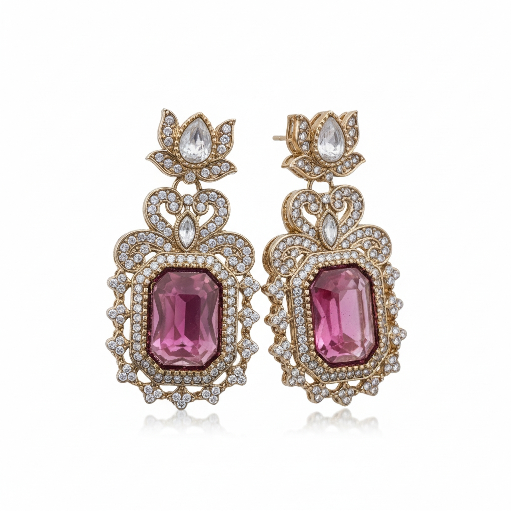 Antique Gold Emerald Cut Crystal Drop Earrings – Bohemian Ethnic Jewelry