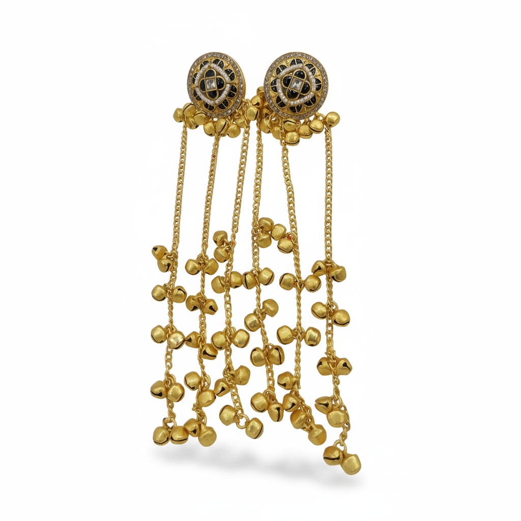 Antique Gold Long Ghungroo Earrings for Women – Multi-Layer Jhumki Drops