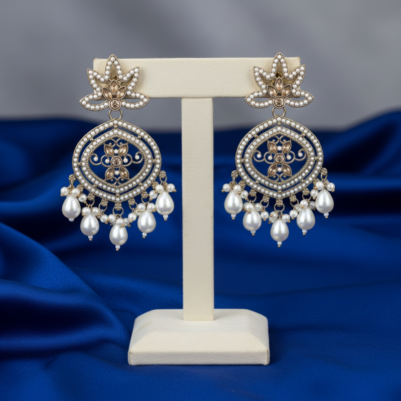 Lotus Gold Chand Bali Earrings with Pearl Drops – Ethnic Wedding Jewelry