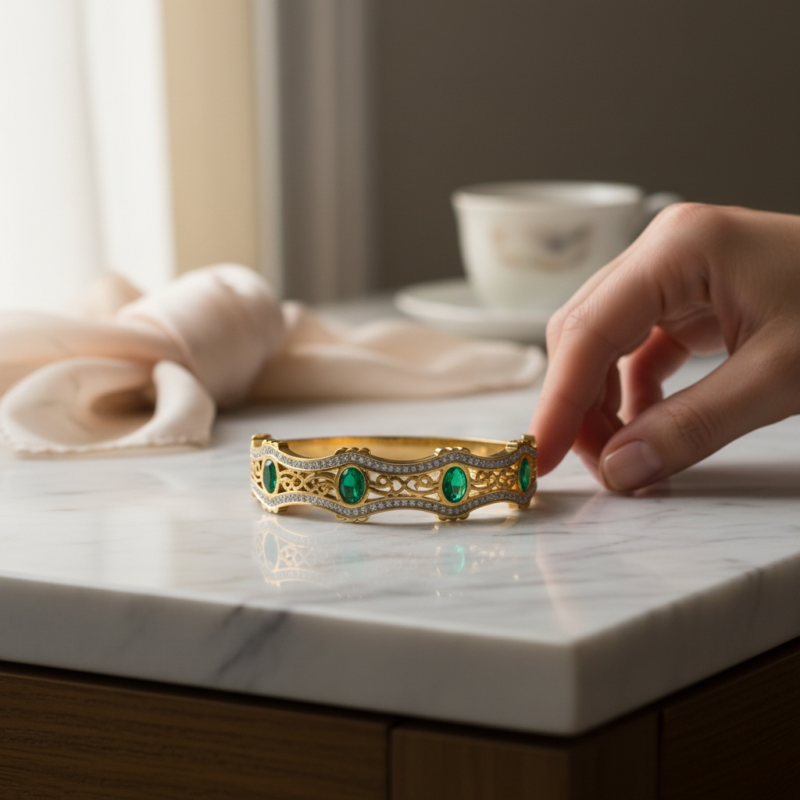 Green Onyx Gold Filigree Bangle Bracelet – Elegant Ethnic Cuff Jewelry