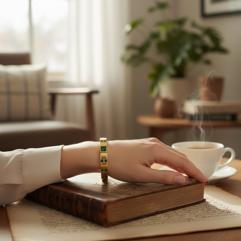 Midnight Garden Emerald Bezel-Set Gold Bangle