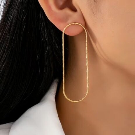 2pcs/Set Chic Textured Geometric Oval Stud Earrings for Women, Suitable for Daily Wear