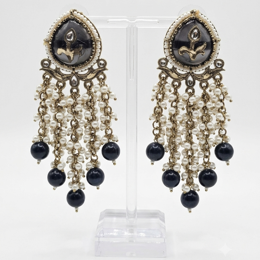 1Set Handcrafted Kundan Chandelier Earrings | Traditional Indian Jhumar Jhumkas