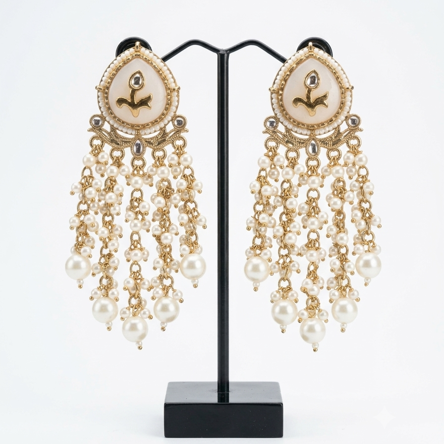 1Set Handcrafted Kundan Chandelier Earrings | Traditional Indian Jhumar Jhumkas