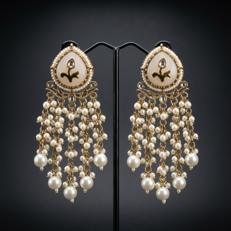 1Set Handcrafted Kundan Chandelier Earrings | Traditional Indian Jhumar Jhumkas