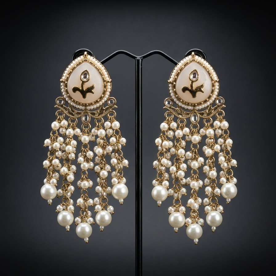 1Set Handcrafted Kundan Chandelier Earrings | Traditional Indian Jhumar Jhumkas