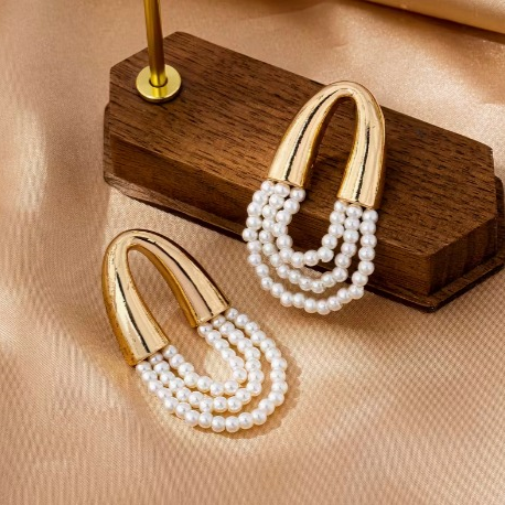 Bohemian Oval Faux Pearl Earrings – Elegant Beaded Metal Jewelry for Women