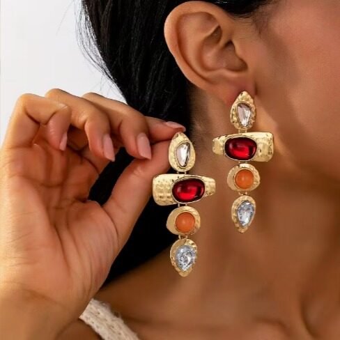 1set Bohemian Fashion Simple and Elegant Irregular Oval Teardrop Women's Earrings, Suitable for Vacation, Parties, and Daily Wear