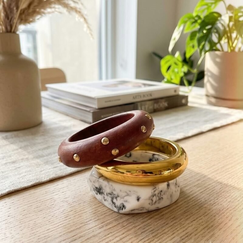 Stunning Stack Bangles for Women  – Brown, Gold & Marble Effect | 3 Sizes